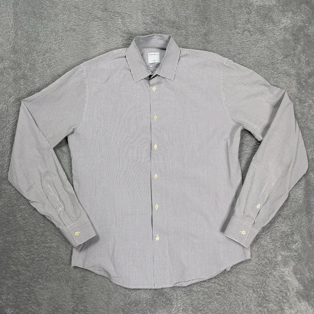 Sandro Shirt Mens Medium White Check Classic Fit Cotton Dress Long Sleeve